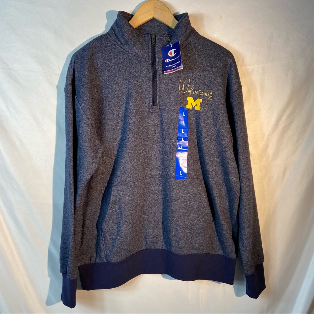 NWT Champion Women’s Michigan Wolverines 1/4 Zip Navy Pullover Sweatshirt Sz L